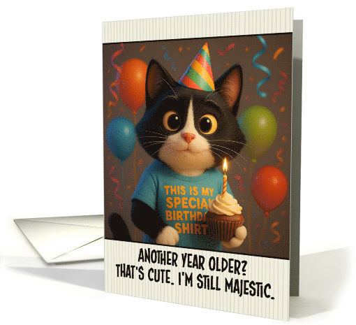 Happy Birthday Tuxedo Cat with T Shirt and Cupcake card (1922692)