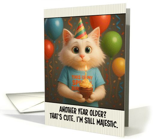Happy Birthday Turkish Angora Cat with T Shirt and Cupcake card