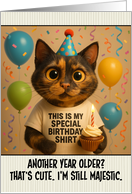 Happy Birthday Tortoiseshell Cat with T Shirt and Cupcake card