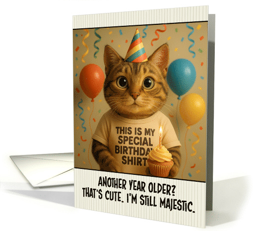 Happy Birthday Tabby Cat with T Shirt and Cupcake card (1922704)