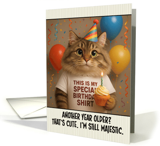 Happy Birthday Siberian Cat with T Shirt and Cupcake card (1922730)