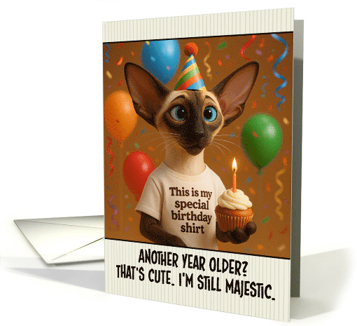 Happy Birthday Siamese Cat with T Shirt and Cupcake card (1922732)