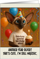 Happy Birthday Siamese Cat with T Shirt and Cupcake card