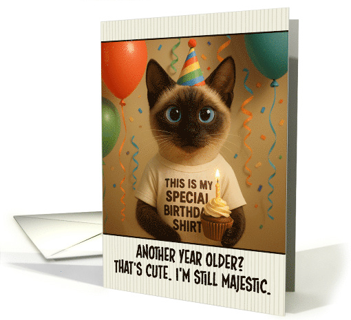 Happy Birthday Classic Siamese Cat with T Shirt and Cupcake card