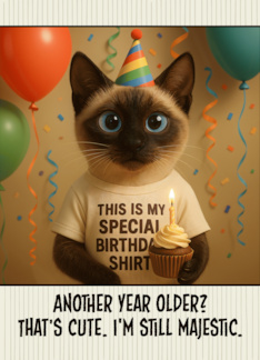 Happy Birthday Classic Siamese Cat with T Shirt and Cupcake