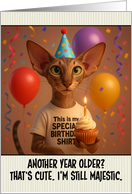 Happy Birthday Oriental Shorthair Cat with T Shirt and Cupcake card