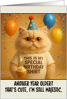 Happy Birthday Persian Cat with T Shirt and Cupcake card