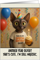Happy Birthday Lykoi Cat with T Shirt and Cupcake card