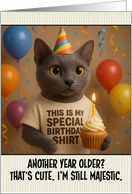 Happy Birthday Korat Cat with T Shirt and Cupcake card