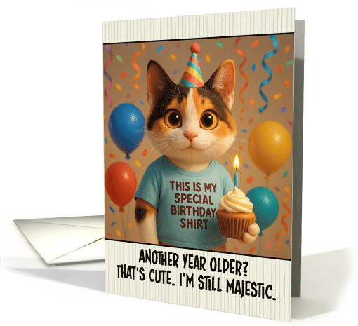 Happy Birthday Japanese Bobtail Cat with T Shirt and Cupcake card