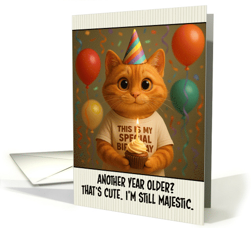 Happy Birthday Ginger Cat with T Shirt and Cupcake card (1922914)