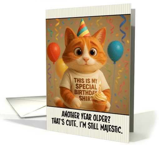 Happy Birthday Ginger and White Cat with T Shirt and Cupcake card