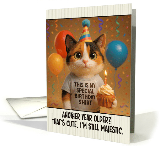 Happy Birthday Calico Cat with T Shirt and Cupcake card (1923068)