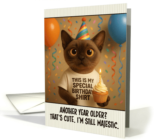Happy Birthday Burmese Cat with T Shirt and Cupcake card (1923072)