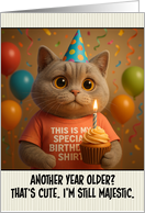 Happy Birthday British Shorthair Cat with T Shirt and Cupcake card