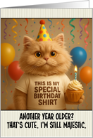 Happy Birthday British Longhair Cat with T Shirt and Cupcake card