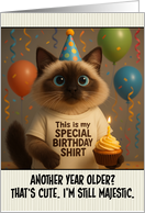 Happy Birthday Birman Cat with T Shirt and Cupcake card