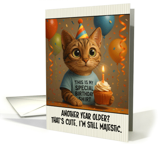 Happy Birthday Australian Mist Cat with T Shirt and Cupcake card