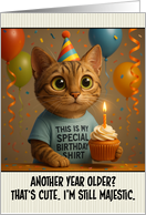 Happy Birthday Australian Mist Cat with T Shirt and Cupcake card
