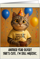 Happy Birthday American Shorthair Cat with T Shirt and Cupcake card