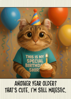 Happy Birthday American Curl Cat with T Shirt and Cupcake