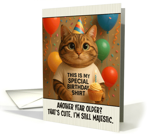 Happy Birthday American Bobtail Cat with T Shirt and Cupcake card