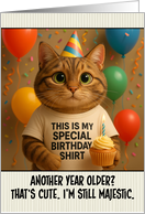 Happy Birthday American Bobtail Cat with T Shirt and Cupcake card