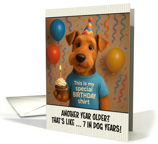 Happy Birthday Airedale Terrier with T Shirt and Cupcake card
