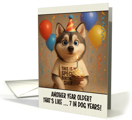 Happy Birthday Alaskan Klee Kai Dog with T Shirt and Cupcake card