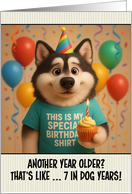 Happy Birthday Alaskan Malamute Dog with T Shirt and Cupcake card