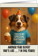 Happy Birthday Australian Shepherd Dog with T Shirt and Cupcake card