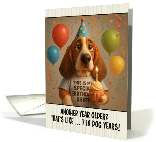 Happy Birthday Basset Hound with T Shirt and Cupcake card (1923836)