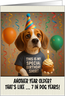 Happy Birthday Beagle Dog with T Shirt and Cupcake card