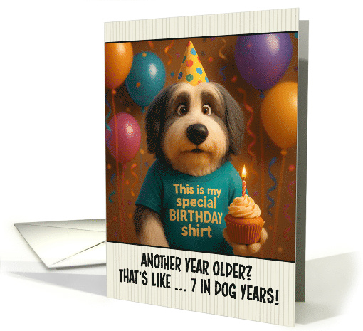 Happy Birthday Bearded Collie Dog with T Shirt and Cupcake card