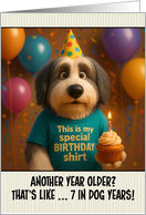 Happy Birthday Bearded Collie Dog with T Shirt and Cupcake card
