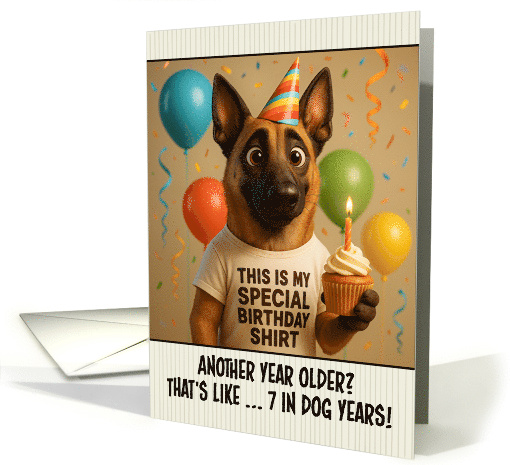 Happy Birthday Belgian Malinois Dog with T Shirt and Cupcake card