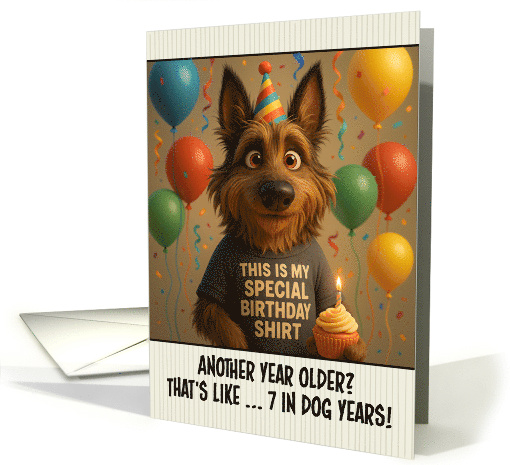 Happy Birthday Berger Picard Dog with T Shirt and Cupcake card