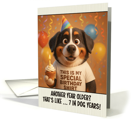 Happy Birthday Bernese Mountain Dog with T Shirt and Cupcake card