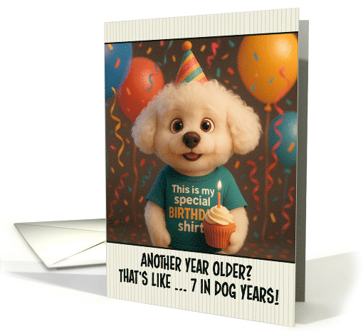 Happy Birthday Bichon Fris Dog with T Shirt and Cupcake card