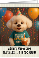 Happy Birthday Bichon Fris Dog with T Shirt and Cupcake card