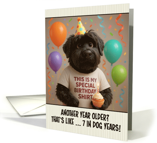 Happy Birthday Black Russian Terrier Dog with T Shirt and Cupcake card