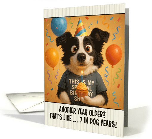 Happy Birthday Border Collie Dog with T Shirt and Cupcake card