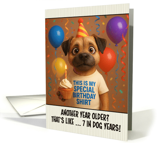 Happy Birthday Border Terrier Dog with T Shirt and Cupcake card