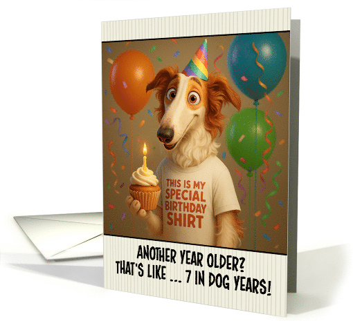 Happy Birthday Borzoi Dog with T Shirt and Cupcake card (1923868)