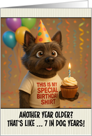 Happy Birthday Cairn Terrier Dog with T Shirt and Cupcake card