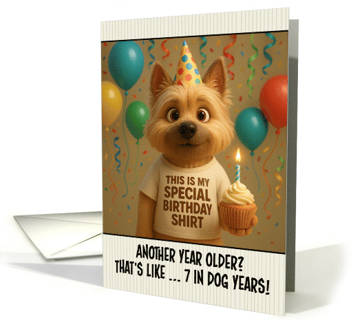 Happy Birthday Cairn Terrier Dog with T Shirt and Cupcake card