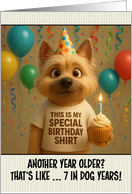 Happy Birthday Cairn Terrier Dog with T Shirt and Cupcake card