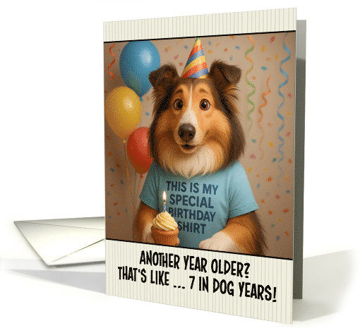 Happy Birthday Rough Collie Dog with T Shirt and Cupcake card