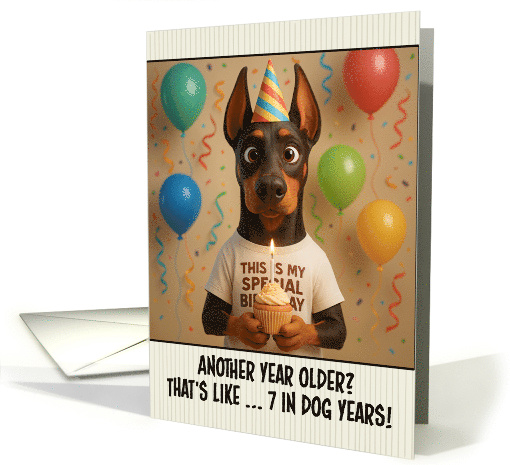 Happy Birthday Doberman Pinscher Dog with T Shirt and Cupcake card