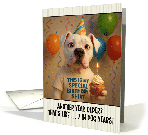 Happy Birthday Dogo Argentino Dog with T Shirt and Cupcake card